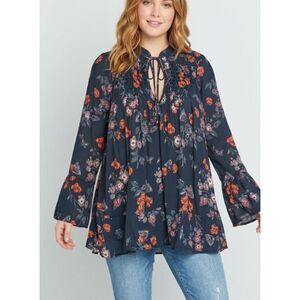 Free People Pebble Crepe Floral So Fine Smoked Boho Tunic Top Women's Size Small